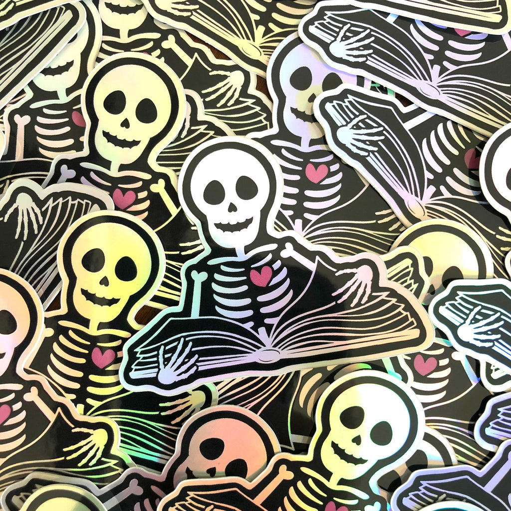 Holo Skeleton Reading Vinyl Sticker