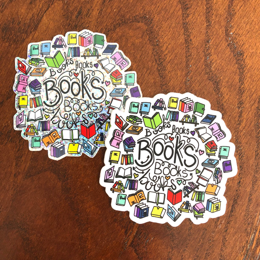 Books Books Books Glitter or White Vinyl Sticker