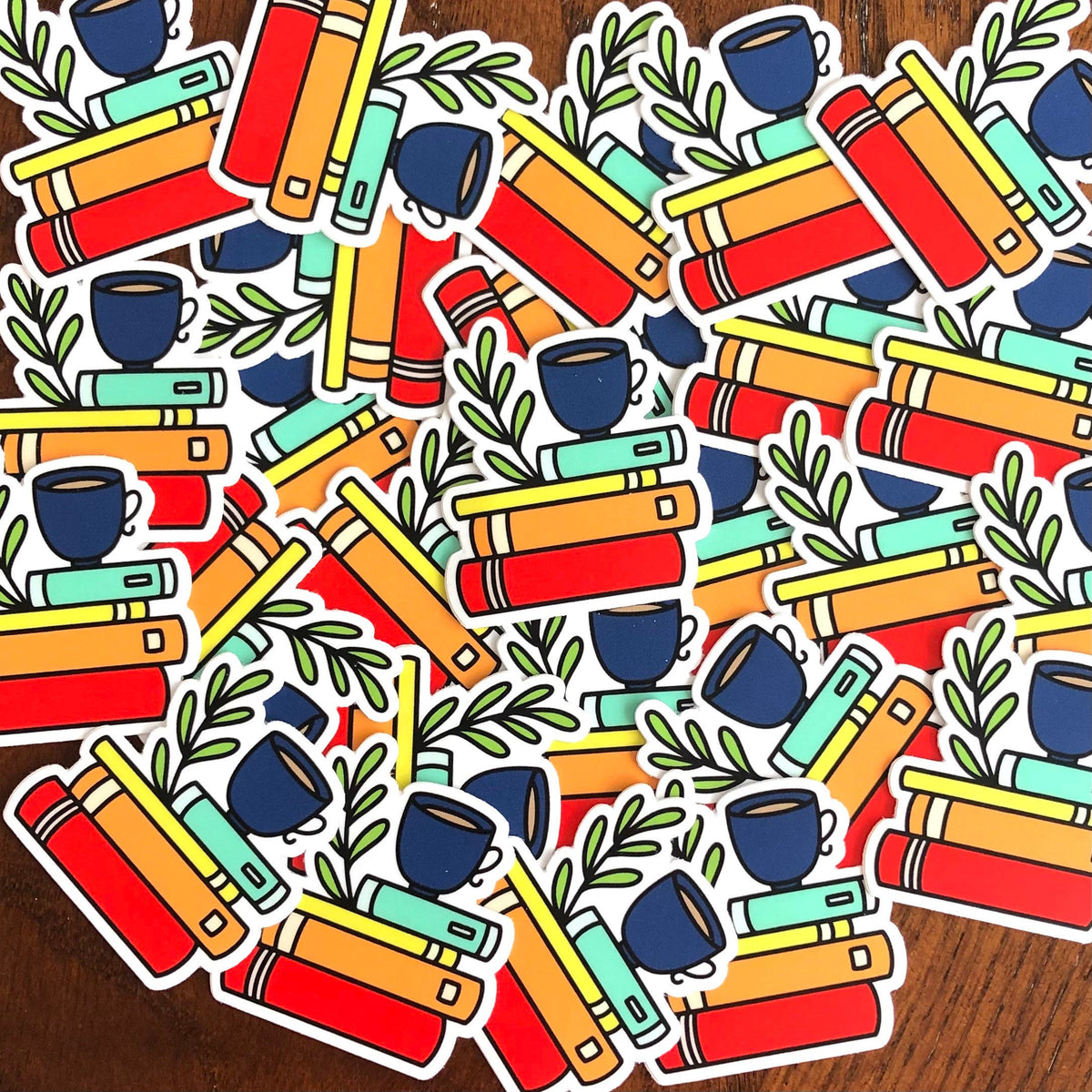 Bookstack & Coffee Vinyl Sticker – peanutbuttertaco
