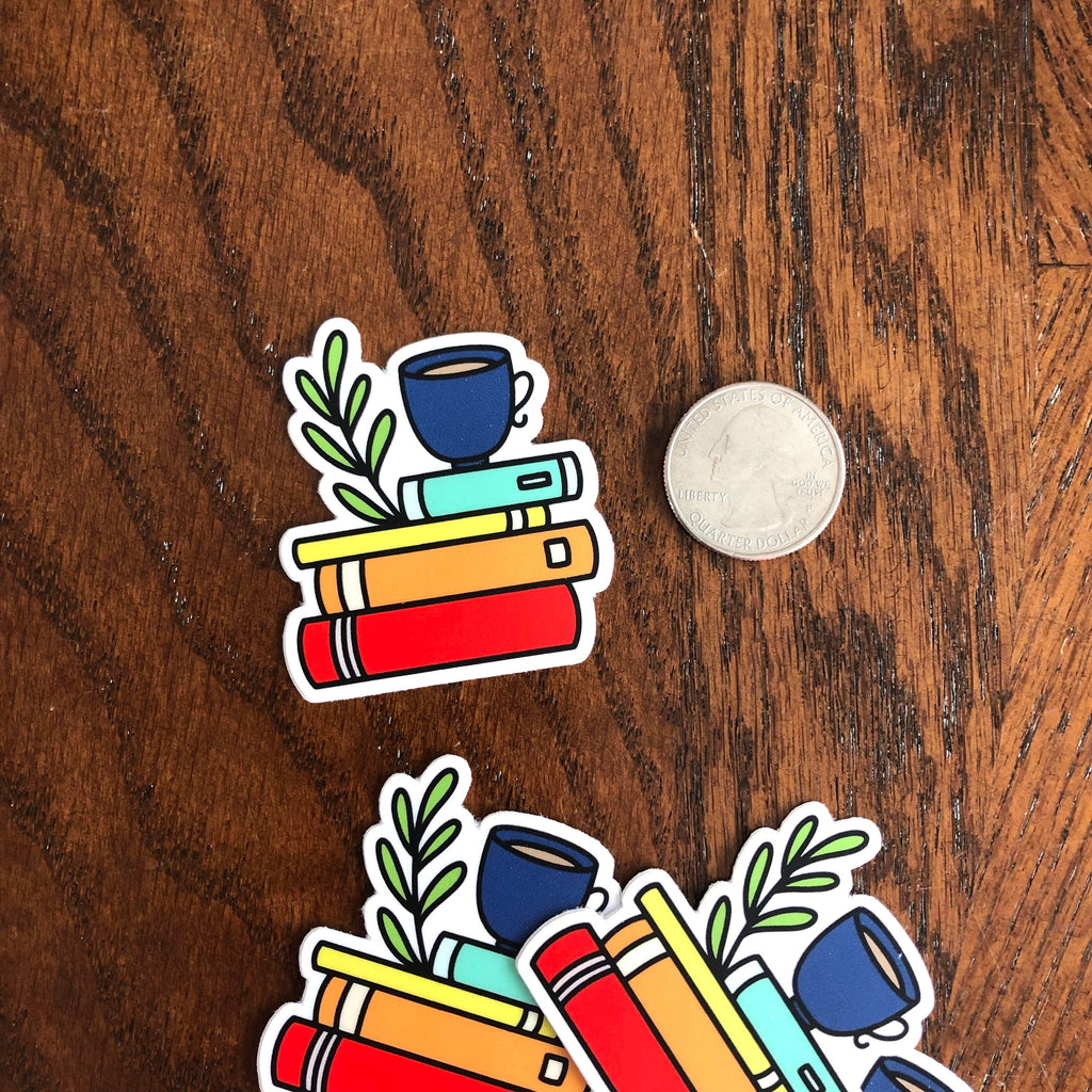 Bookstack & Coffee Vinyl Sticker – peanutbuttertaco